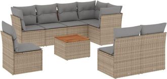 vidaXL Juego De Sof&aacute;s Jard&iacute;n Con Cojines Beige Mezcla 9 Pzas Rat&aacute;n Pe Vidaxl