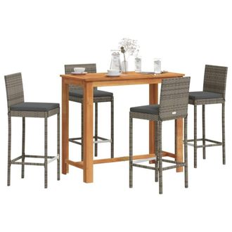 Berkfield Home 5 Piece Garden Bar Set Grey Solid Wood Acacia & Poly Rattan