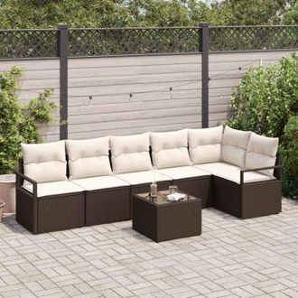 vidaXL Vidaxl - Conjunto De Sof&aacute; De Jard&iacute;n Con Coj&iacute;n 7 Pcs Marr&oacute;n, Crema