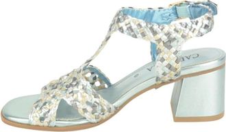 Carmela Schoenen, Dames, Blauw, 36 EU, Blauwe Parelmoer Gevlochten Sandalen