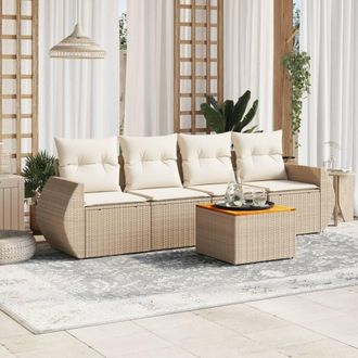 vidaXL Vidaxl - Juego De Sof&aacute;s Jard&iacute;n Con Cojines 5 Pzas Rat&aacute;n Sint&eacute;tico Beige