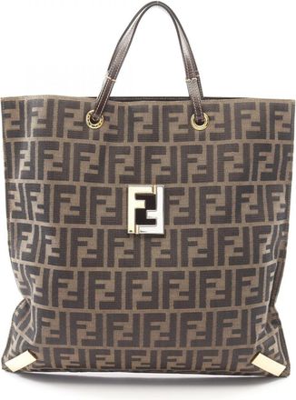 Fendi Brown Nylon Leather Handbag Tote Bag (Pre-Owned)