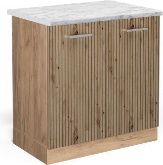 Vicco Armario Bajo Para Fregadero R-line, Roble Artesanal, 80 Cm Et M&aacute;rmol