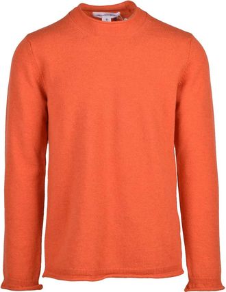 Comme Des Gar&ccedil;ons Orange Crewneck Knit Sweater With Subtle Ribbed Details