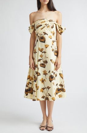 Oscar De La Renta Chin&eacute; Cyclamen Stretch Poplin Off the Shoulder Dress in Brown/Light Butter at Nordstrom, Size 10