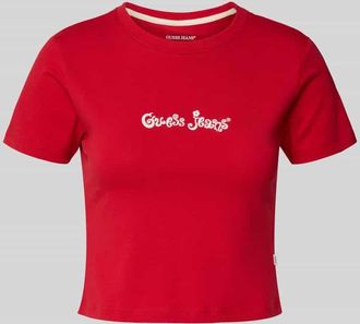 Guess Cropped T-Shirt mit Label-Stitching in Rot, Größe XL
