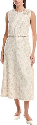 Anne Klein Rosette Detail A-Line Novelty Tweed Midi Dress