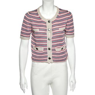 Sportmax Multicolor Striped Linen Knit Button Front Cardigan
