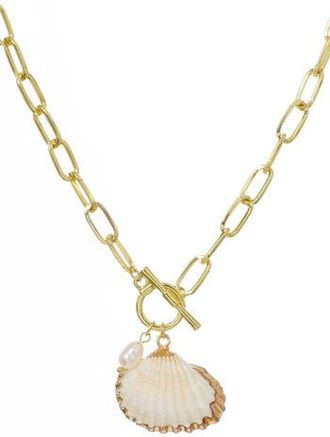 Adornia Faux Pearl & Shell Toggle Pendant Necklace in Gold/White at Nordstrom Rack