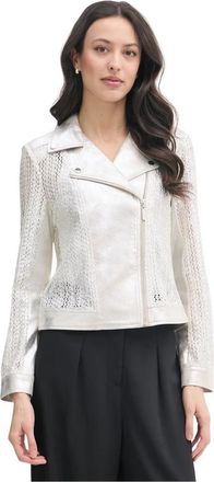 Joseph Ribkoff Faux Suede Metallic Moto Jack - Dames - Zomerjassen - Grijs - L - Polyester - Jassen