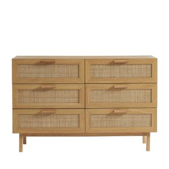 DRAWER C&oacute;moda de 6 cajones de madera y mimbre L130cm - Madera clara