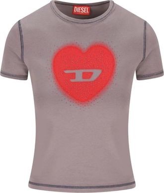 Diesel T-shirt met hartprint - Dames - T-shirts - Grijs - S - Katoen - Tops