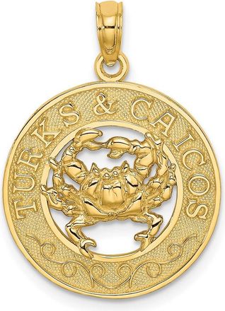 Diamond2Deal 14k Yellow Gold TURKS AND CAICOS Circle with Crab Charm Pendant
