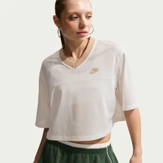 Nike Womens Nike Sportswear Oversized Heritage Cropped Mesh Jersey in White | IR1650-133