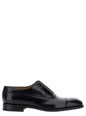 Ferragamo Black Oxford Lace-up With Toe Cap Detail In Brushed Leather Man