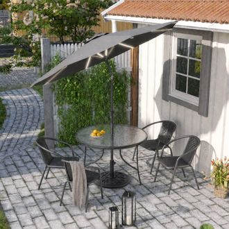 Living and Home 2 Person Patio Garden Dining Set With Umbrella in Black