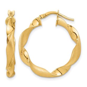 Diamond2Deal 14K Gold Polished and Brushed Twisted Hoop Earrings
