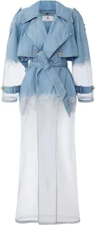 Elisabetta Franchi Jassen, Dames, Blauw, S, Denim, Denim en Organza Trenchcoat