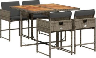 vidaXL Set Comedor De Jard&iacute;n 5 Piezas Con Cojines Rat&aacute;n Sint&eacute;tico Gris Vidaxl