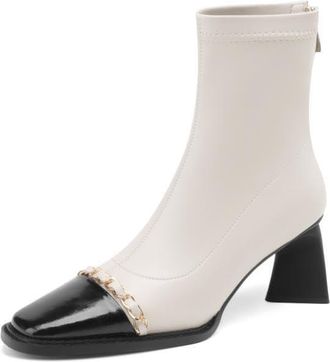 TinaCus Womens Handmade Stitching Leather Chain Back Zipper Mid Block Heel Ankle Boots, Black, 2.5 UK