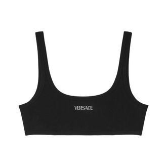 Versace Ondergoed, Dames, Zwart, L, Geborduurd Logo Scoop Neck Mouwloos