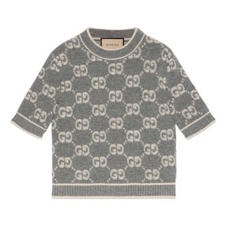 Gucci (WMNS) Gucci GG Wool Boucl Jacquard Top Grey Ivory 770059-XKCNA-1130