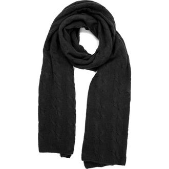 Portolano Cashmere Cable Knit Scarf in Black at Nordstrom Rack