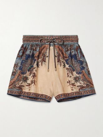 Zimmermann Shorts In Seta Stampata Ascension - Neutri