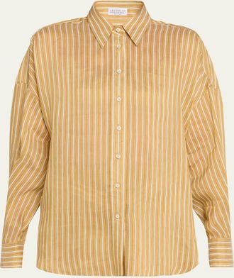 Brunello Cucinelli Striped Linen and Silk Button-Down Shirt