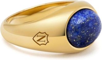 Nialaya lapis lazuli engraved signet ring - men - Lapis Lazuli/Yellow Gold Plated Stainless Steel - 10