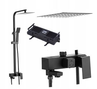 OEM Conjunto De Ducha De Superficie, Mezclador De Columna Mikka, Estante Negro