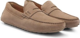 BOSS Portuguese-crafted moccasin loafers in suede with penny trim