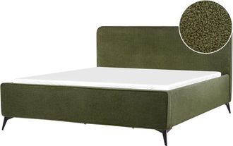 Beliani Cama Moderna Patas De Metal Negras Cabecero Dormitorio De Boucl&eacute; Verde 180 X 200 Valognes