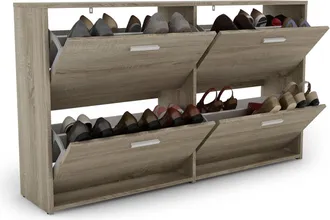 Costway Costway - Zapatero Con 2 Niveles, Organizador Con 4 Puertas Abatibles, Zapatero Estrecho (marr&oacute;n)