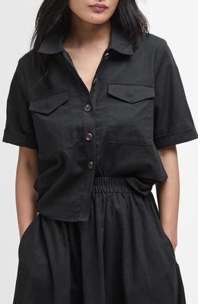 Barbour Luna Short Sleeve Cotton & Linen Button-Up Shirt in Black at Nordstrom Rack, Size 4 Us / 8 Uk