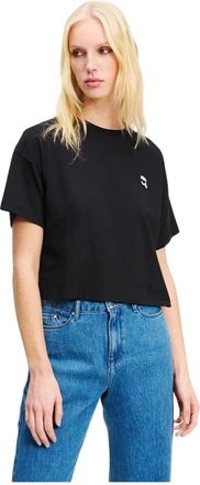 Karl Lagerfeld Tops, Dames, Zwart, S, Katoen, Ikon Patch T-shirt