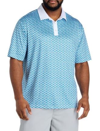 Reebok Big & Tall Contrast-Placket Diamond Printed Polo Shirt in Warped Blue at Nordstrom, Size Xx-Large