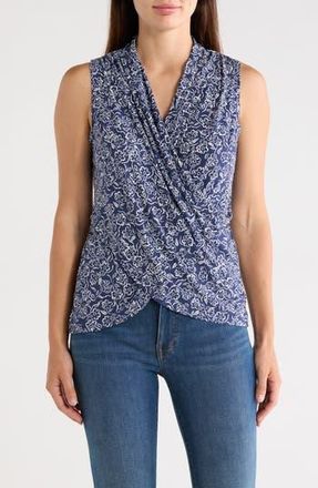 Vince Camuto Floral Sleeveless Faux Wrap Tank in Ocean Blue at Nordstrom Rack, Size X-Large