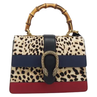 Gucci Dionysus Bamboo Top Handle Printed Pony Hair With Leather Beige Leather Handbag (Pre-Owned)
