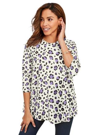 Jessica London Stretch Knit Swing Tunic in Ivory Lilac Cheetah at Nordstrom, Size 32