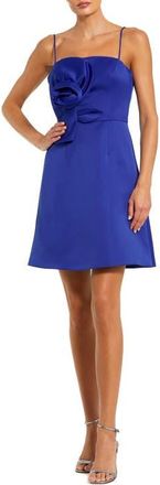 Mac Duggal Satin A-Line Mini Dress with Sculpted 3D Rose Detail in Cobalt at Nordstrom, Size 10