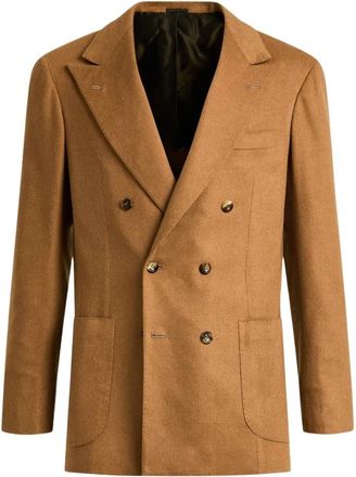 Kiton Luxe Cashmere Vicu&ntilde;a Double-Breasted Blazer - Heren - Blazers - Bruin - XL - Kasjmier - Jassen