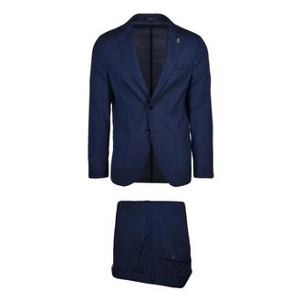 Paoloni Giacca stondata - Heren - Business pakken - Blauw - S - Leer - Kostuums