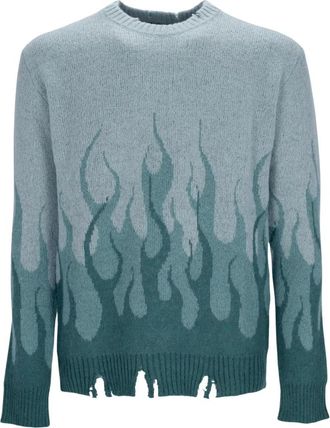 Vision Of Super Vlammen Oversized Crew Neck Sweater Groen - Heren - Ronde hals truien - Groen - XL - Truien & Vesten