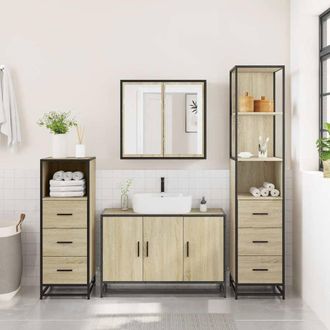 Berkfield Home Durable 4&not;Piece Bathroom Furniture Set&not;Sonoma Oak Engineered Wood in Light Tan