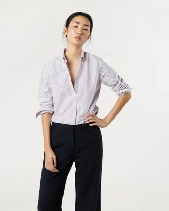 Ann Mashburn Schoolgirl Shirt In Blue/red Multi Stripe Oxford