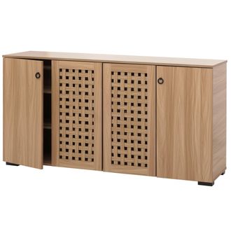 Hhg Aparador Hhg 363, Mueble Aparador Con Cajones, Dise&ntilde;o Mimbre 3d 4 Puertas 9 Compartimentos De Almacenaje 83x159x37cm, Marr&oacute;n