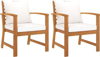 vidaXL Vidaxl - Sillas De Jard&iacute;n Con Coj&iacute;n Crema 2 Uds Madera Maciza De Acacia