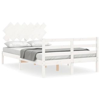 Berkfield Home Bed Frame with Headboard White Small Double Solid Wood