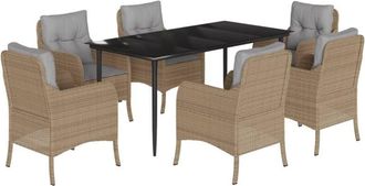 vidaXL 7 Piece Garden Dining Set with Cushions Beige Poly Rattan vidaXL